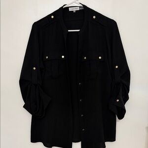 Calvin Klein Black Blouse with Gold Buttons